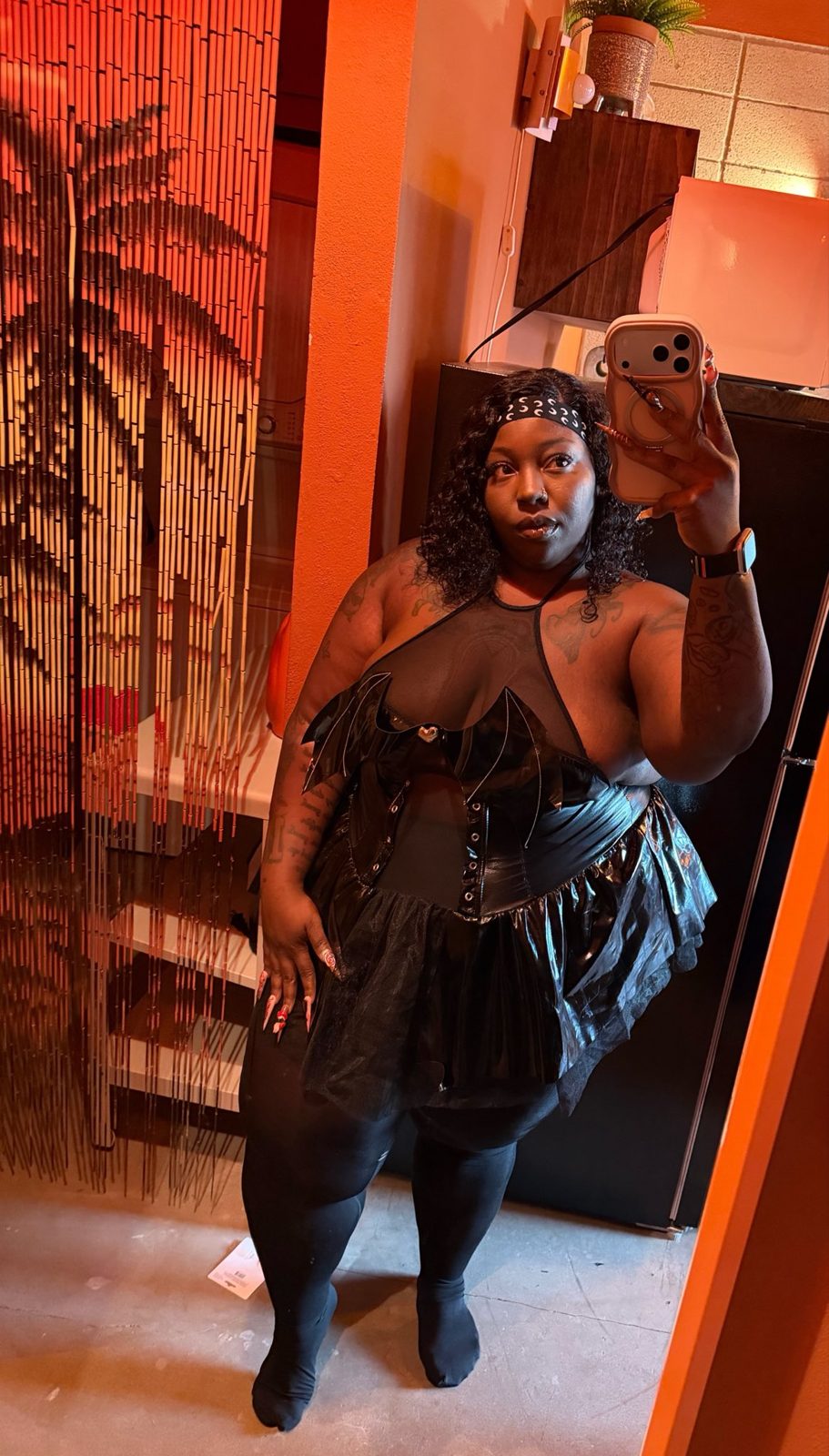 Black bat-wing corset outfit