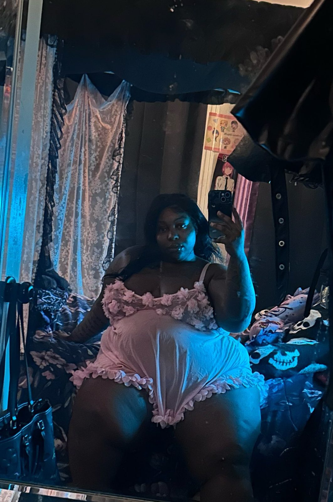 Pink babydoll mirror selfie